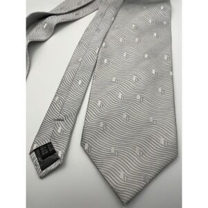 Angelino Italy Mens Silver Tone Wavy Pattern Silk Neck Tie Formal